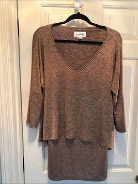 Joseph Ribkoff Heathered Brown V-Neck Layered Long Sleeve Top